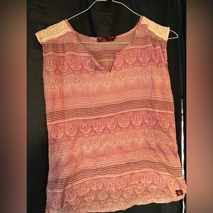 Prana Pink and Cream Lace-Accent Blouse